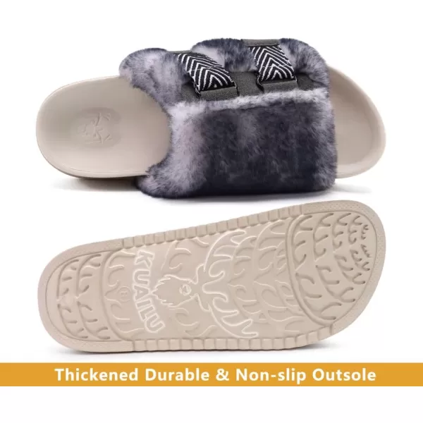 KuaiLu Womens Platform Slipper with Arch Support Soft Cushion Faux Fur Sandals Open Toe House Slipper Fluffy Slides Indoor Outdoor,6~12)