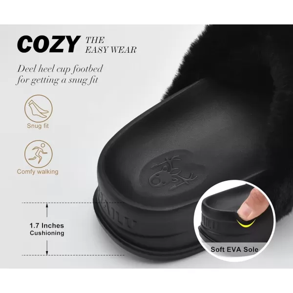 KuaiLu Womens Platform Slipper with Arch Support Soft Cushion Faux Fur Sandals Open Toe House Slipper Fluffy Slides Indoor Outdoor,6~12