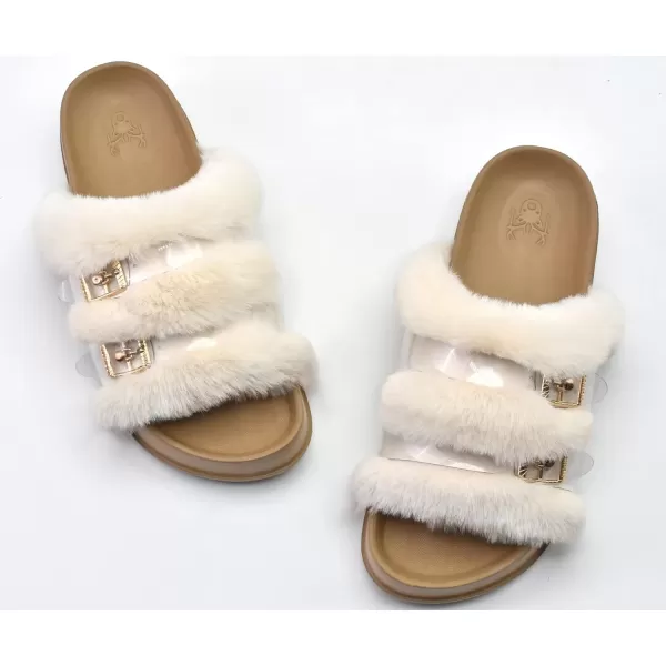 KuaiLu Womens Platform Slipper with Arch Support Soft Cushion Faux Fur Sandals Open Toe House Slipper Fluffy Slides Indoor Outdoor,6~12