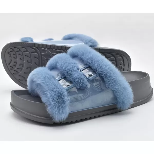 KuaiLu Womens Platform Slipper with Arch Support Soft Cushion Faux Fur Sandals Open Toe House Slipper Fluffy Slides Indoor Outdoor,6~12