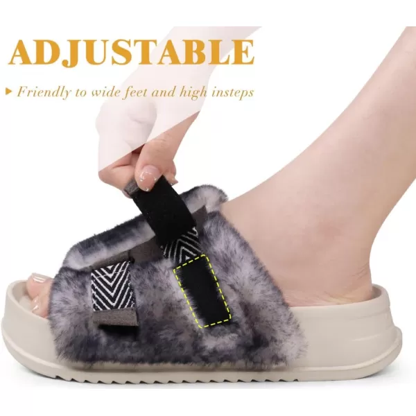 KuaiLu Womens Platform Slipper with Arch Support Soft Cushion Faux Fur Sandals Open Toe House Slipper Fluffy Slides Indoor Outdoor,6~12)