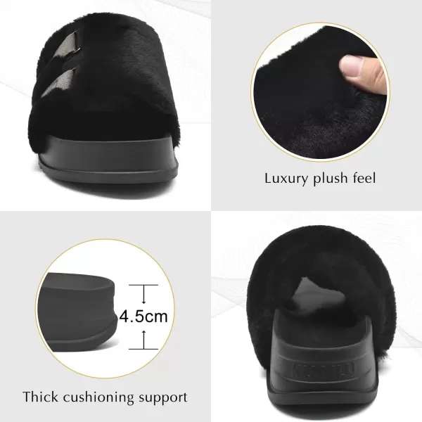 KuaiLu Womens Platform Slipper with Arch Support Soft Cushion Faux Fur Sandals Open Toe House Slipper Fluffy Slides Indoor Outdoor,6~12