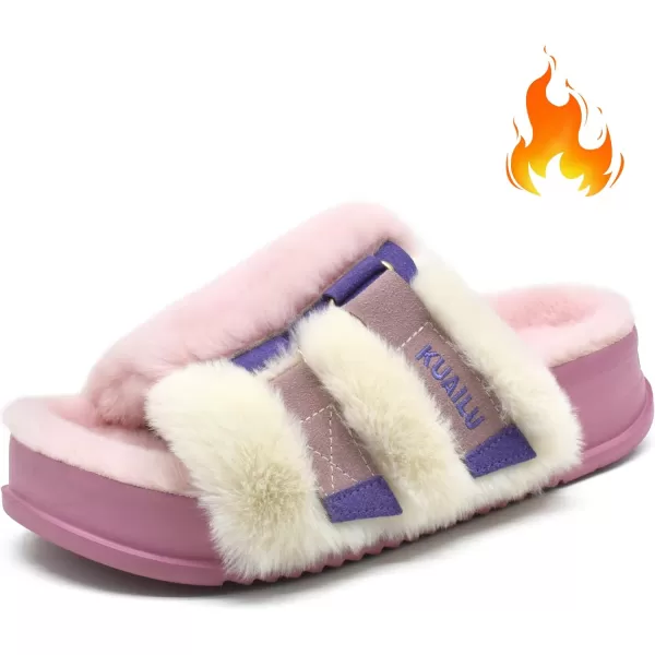 KuaiLu Womens Platform Slipper with Arch Support Soft Cushion Faux Fur Sandals Open Toe House Slipper Fluffy Slides Indoor Outdoor,6~12