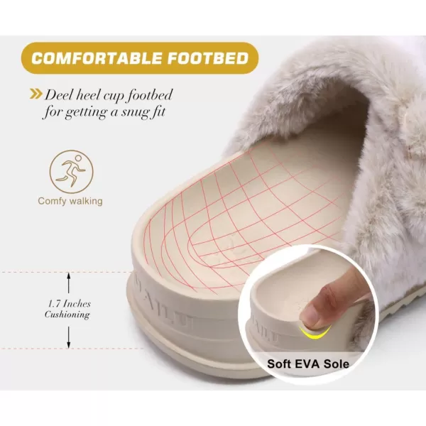 KuaiLu Womens Platform Slipper with Arch Support Soft Cushion Faux Fur Sandals Open Toe House Slipper Fluffy Slides Indoor Outdoor,6~12