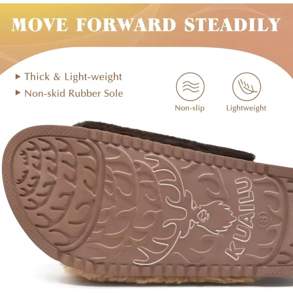 KuaiLu Womens Platform Slipper with Arch Support Soft Cushion Faux Fur Sandals Open Toe House Slipper Fluffy Slides Indoor Outdoor,6~12