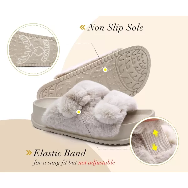 KuaiLu Womens Platform Slipper with Arch Support Soft Cushion Faux Fur Sandals Open Toe House Slipper Fluffy Slides Indoor Outdoor,6~12