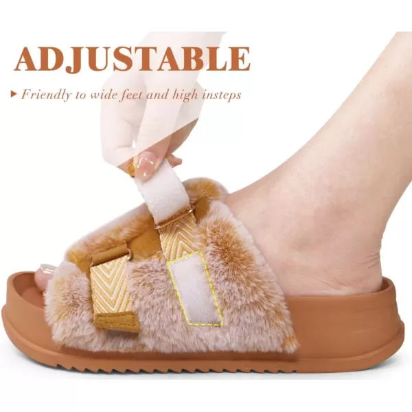 KuaiLu Womens Platform Slipper with Arch Support Soft Cushion Faux Fur Sandals Open Toe House Slipper Fluffy Slides Indoor Outdoor,6~12)