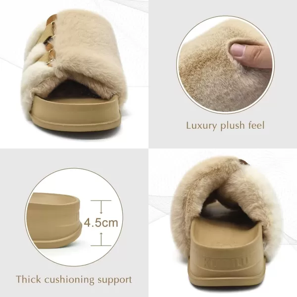 KuaiLu Womens Platform Slipper with Arch Support Soft Cushion Faux Fur Sandals Open Toe House Slipper Fluffy Slides Indoor Outdoor,6~12