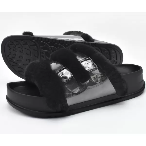 KuaiLu Womens Platform Slipper with Arch Support Soft Cushion Faux Fur Sandals Open Toe House Slipper Fluffy Slides Indoor Outdoor,6~12