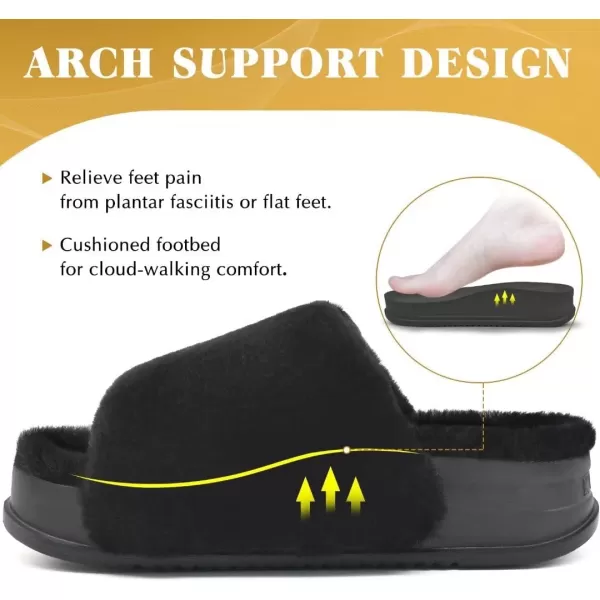 KuaiLu Womens Platform Slipper with Arch Support Soft Cushion Faux Fur Sandals Open Toe House Slipper Fluffy Slides Indoor Outdoor,6~12