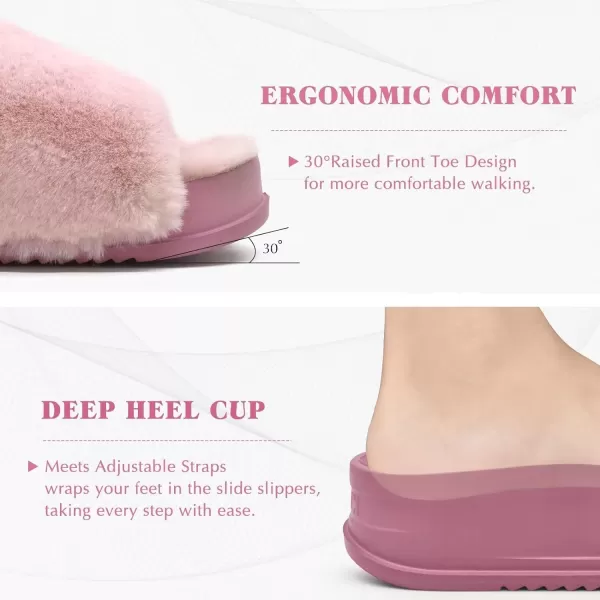 KuaiLu Womens Platform Slipper with Arch Support Soft Cushion Faux Fur Sandals Open Toe House Slipper Fluffy Slides Indoor Outdoor,6~12