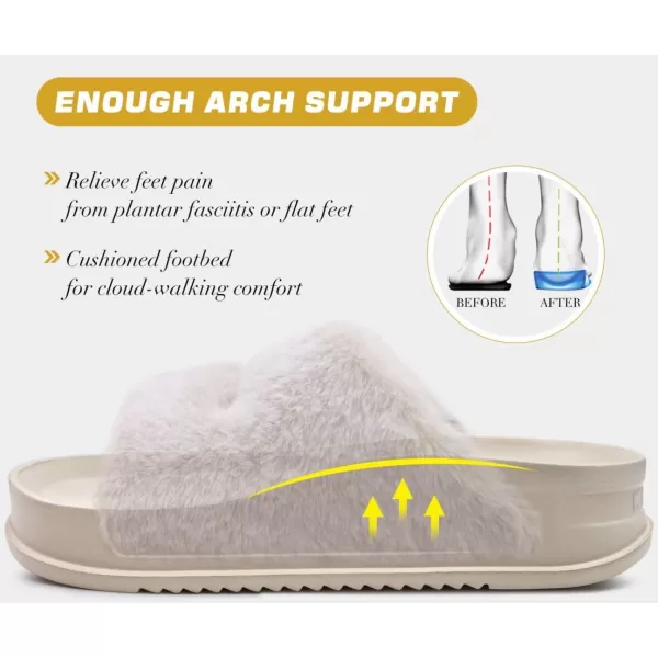 KuaiLu Womens Platform Slipper with Arch Support Soft Cushion Faux Fur Sandals Open Toe House Slipper Fluffy Slides Indoor Outdoor,6~12