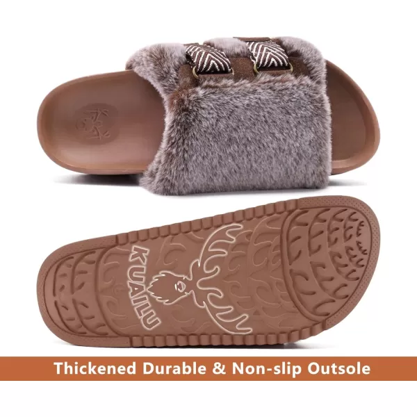 KuaiLu Womens Platform Slipper with Arch Support Soft Cushion Faux Fur Sandals Open Toe House Slipper Fluffy Slides Indoor Outdoor,6~12)