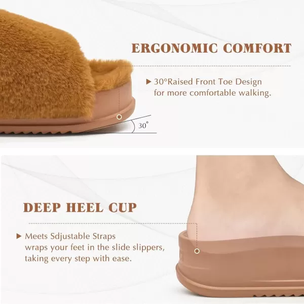 KuaiLu Womens Platform Slipper with Arch Support Soft Cushion Faux Fur Sandals Open Toe House Slipper Fluffy Slides Indoor Outdoor,6~12