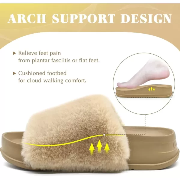 KuaiLu Womens Platform Slipper with Arch Support Soft Cushion Faux Fur Sandals Open Toe House Slipper Fluffy Slides Indoor Outdoor,6~12