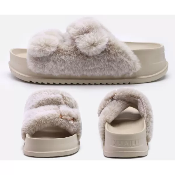 KuaiLu Womens Platform Slipper with Arch Support Soft Cushion Faux Fur Sandals Open Toe House Slipper Fluffy Slides Indoor Outdoor,6~12