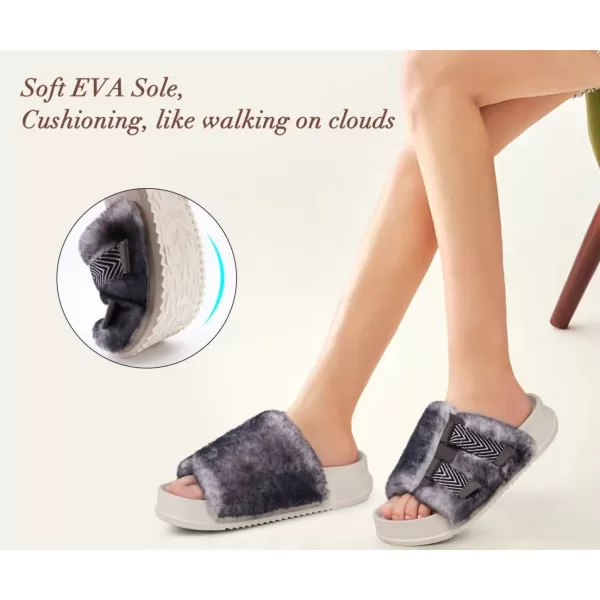 KuaiLu Womens Platform Slipper with Arch Support Soft Cushion Faux Fur Sandals Open Toe House Slipper Fluffy Slides Indoor Outdoor,6~12)