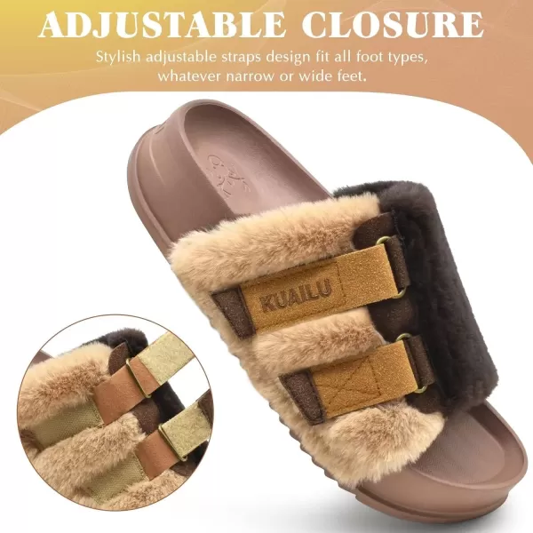 KuaiLu Womens Platform Slipper with Arch Support Soft Cushion Faux Fur Sandals Open Toe House Slipper Fluffy Slides Indoor Outdoor,6~12