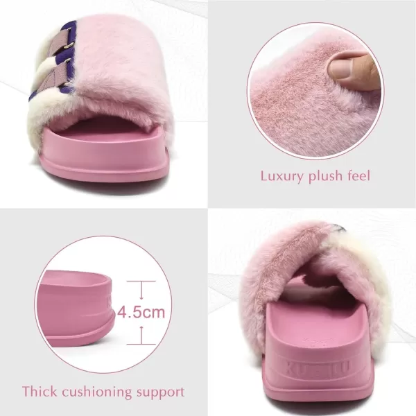 KuaiLu Womens Platform Slipper with Arch Support Soft Cushion Faux Fur Sandals Open Toe House Slipper Fluffy Slides Indoor Outdoor,6~12
