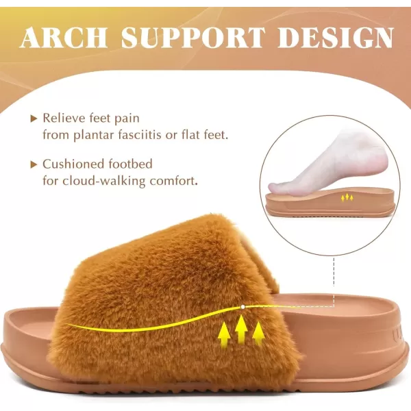 KuaiLu Womens Platform Slipper with Arch Support Soft Cushion Faux Fur Sandals Open Toe House Slipper Fluffy Slides Indoor Outdoor,6~12