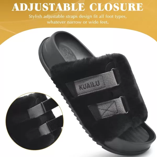 KuaiLu Womens Platform Slipper with Arch Support Soft Cushion Faux Fur Sandals Open Toe House Slipper Fluffy Slides Indoor Outdoor,6~12