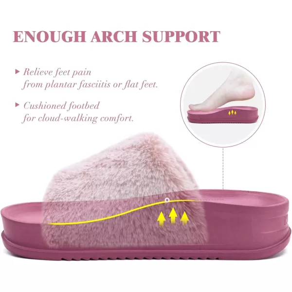 KuaiLu Womens Platform Slipper with Arch Support Soft Cushion Faux Fur Sandals Open Toe House Slipper Fluffy Slides Indoor Outdoor,6~12)