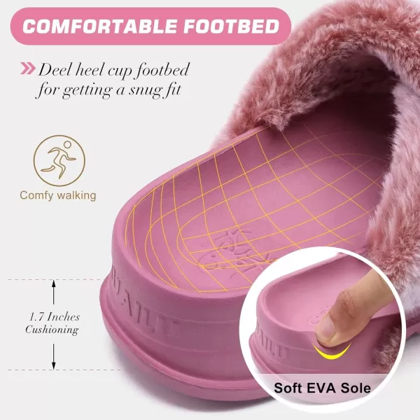 KuaiLu Womens Platform Slipper with Arch Support Soft Cushion Faux Fur Sandals Open Toe House Slipper Fluffy Slides Indoor Outdoor,6~12