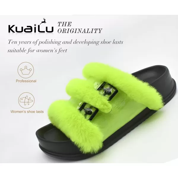 KuaiLu Womens Platform Slipper with Arch Support Soft Cushion Faux Fur Sandals Open Toe House Slipper Fluffy Slides Indoor Outdoor,6~12