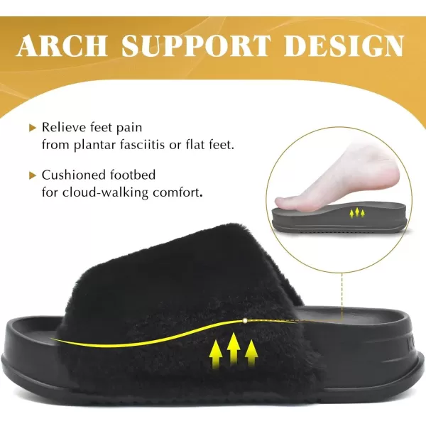 KuaiLu Womens Platform Slipper with Arch Support Soft Cushion Faux Fur Sandals Open Toe House Slipper Fluffy Slides Indoor Outdoor,6~12