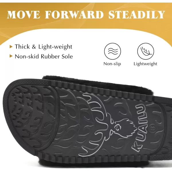 KuaiLu Womens Platform Slipper with Arch Support Soft Cushion Faux Fur Sandals Open Toe House Slipper Fluffy Slides Indoor Outdoor,6~12