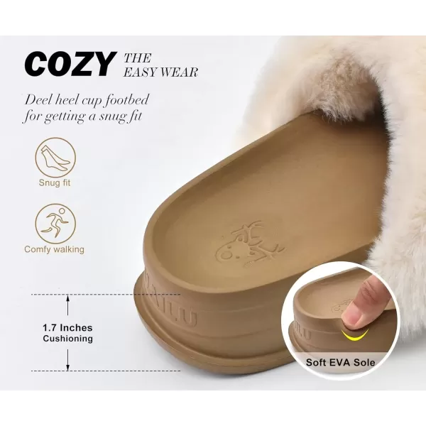KuaiLu Womens Platform Slipper with Arch Support Soft Cushion Faux Fur Sandals Open Toe House Slipper Fluffy Slides Indoor Outdoor,6~12