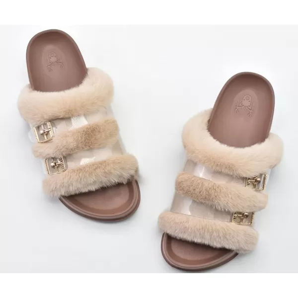 KuaiLu Womens Platform Slipper with Arch Support Soft Cushion Faux Fur Sandals Open Toe House Slipper Fluffy Slides Indoor Outdoor,6~12