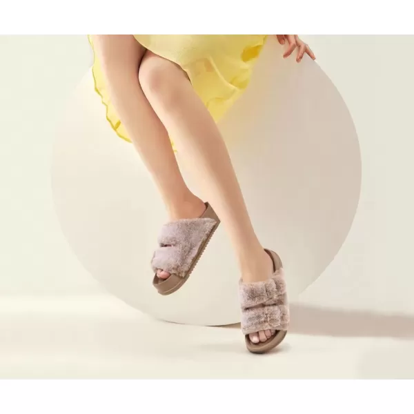 KuaiLu Womens Platform Slipper with Arch Support Soft Cushion Faux Fur Sandals Open Toe House Slipper Fluffy Slides Indoor Outdoor,6~12
