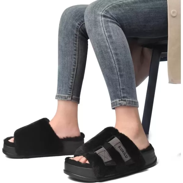 KuaiLu Womens Platform Slipper with Arch Support Soft Cushion Faux Fur Sandals Open Toe House Slipper Fluffy Slides Indoor Outdoor,6~12