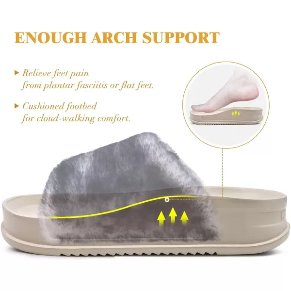 KuaiLu Womens Platform Slipper with Arch Support Soft Cushion Faux Fur Sandals Open Toe House Slipper Fluffy Slides Indoor Outdoor,6~12)