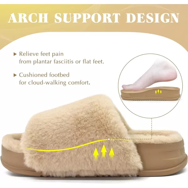 KuaiLu Womens Platform Slipper with Arch Support Soft Cushion Faux Fur Sandals Open Toe House Slipper Fluffy Slides Indoor Outdoor,6~12