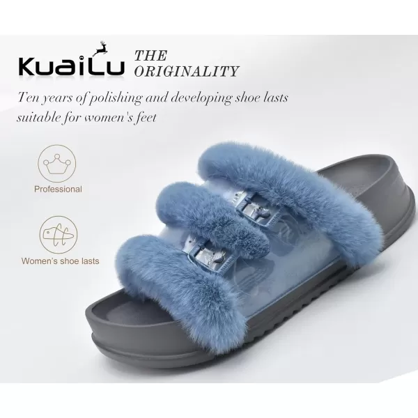 KuaiLu Womens Platform Slipper with Arch Support Soft Cushion Faux Fur Sandals Open Toe House Slipper Fluffy Slides Indoor Outdoor,6~12