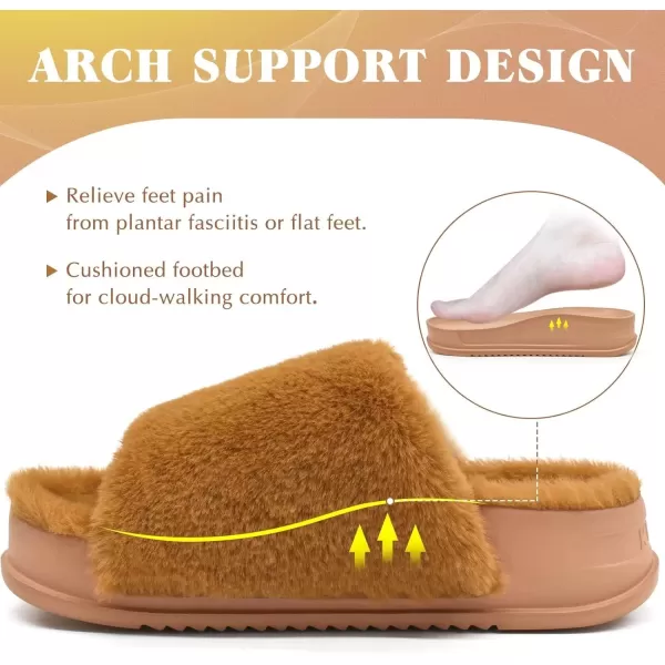 KuaiLu Womens Platform Slipper with Arch Support Soft Cushion Faux Fur Sandals Open Toe House Slipper Fluffy Slides Indoor Outdoor,6~12