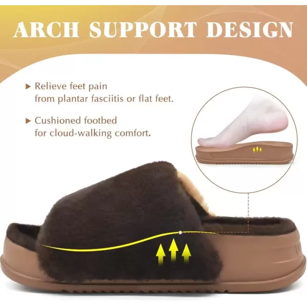 KuaiLu Womens Platform Slipper with Arch Support Soft Cushion Faux Fur Sandals Open Toe House Slipper Fluffy Slides Indoor Outdoor,6~12