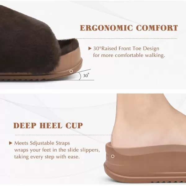 KuaiLu Womens Platform Slipper with Arch Support Soft Cushion Faux Fur Sandals Open Toe House Slipper Fluffy Slides Indoor Outdoor,6~12