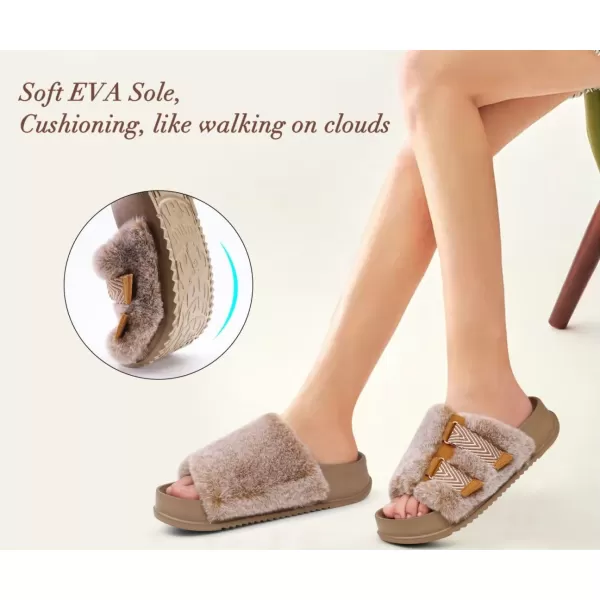 KuaiLu Womens Platform Slipper with Arch Support Soft Cushion Faux Fur Sandals Open Toe House Slipper Fluffy Slides Indoor Outdoor,6~12)