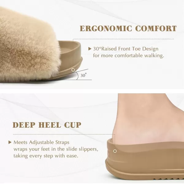 KuaiLu Womens Platform Slipper with Arch Support Soft Cushion Faux Fur Sandals Open Toe House Slipper Fluffy Slides Indoor Outdoor,6~12