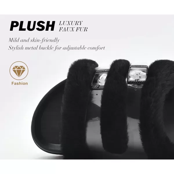 KuaiLu Womens Platform Slipper with Arch Support Soft Cushion Faux Fur Sandals Open Toe House Slipper Fluffy Slides Indoor Outdoor,6~12