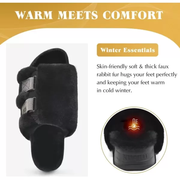 KuaiLu Womens Platform Slipper with Arch Support Soft Cushion Faux Fur Sandals Open Toe House Slipper Fluffy Slides Indoor Outdoor,6~12