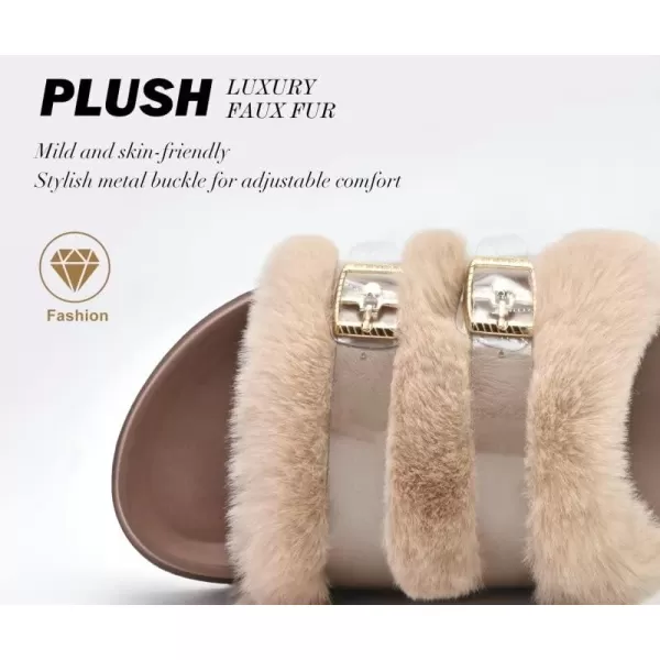 KuaiLu Womens Platform Slipper with Arch Support Soft Cushion Faux Fur Sandals Open Toe House Slipper Fluffy Slides Indoor Outdoor,6~12