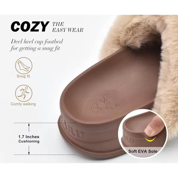KuaiLu Womens Platform Slipper with Arch Support Soft Cushion Faux Fur Sandals Open Toe House Slipper Fluffy Slides Indoor Outdoor,6~12