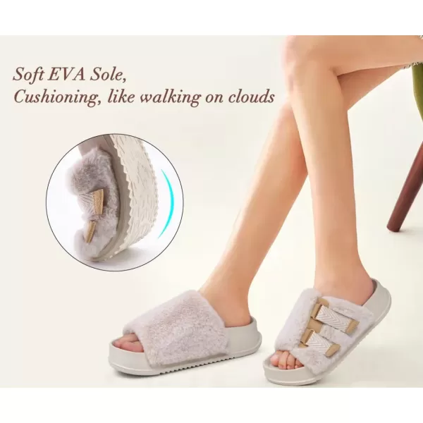 KuaiLu Womens Platform Slipper with Arch Support Soft Cushion Faux Fur Sandals Open Toe House Slipper Fluffy Slides Indoor Outdoor,6~12)