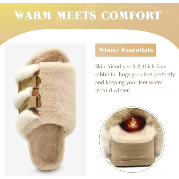 KuaiLu Womens Platform Slipper with Arch Support Soft Cushion Faux Fur Sandals Open Toe House Slipper Fluffy Slides Indoor Outdoor,6~12