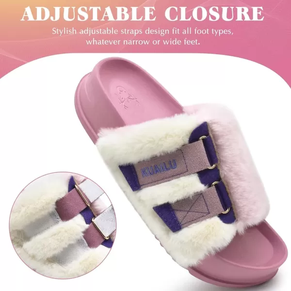 KuaiLu Womens Platform Slipper with Arch Support Soft Cushion Faux Fur Sandals Open Toe House Slipper Fluffy Slides Indoor Outdoor,6~12