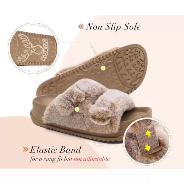 KuaiLu Womens Platform Slipper with Arch Support Soft Cushion Faux Fur Sandals Open Toe House Slipper Fluffy Slides Indoor Outdoor,6~12